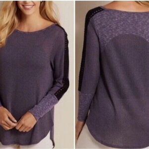 NWOT Soft Surroundings Bailey Top Purple w Black Crochet Trim Various Sizes.